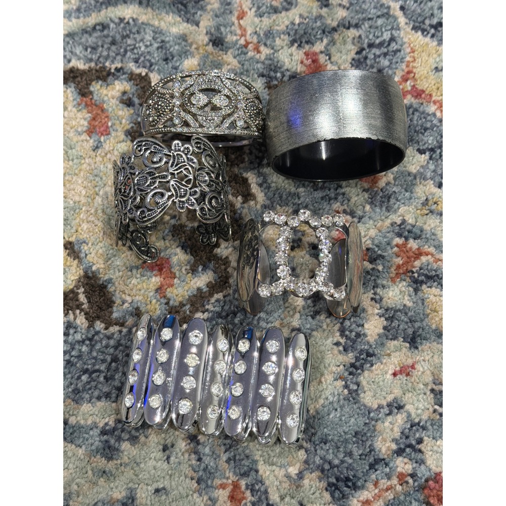 Bracelet Bundle Women Silver Rhinestone Filigree Cuff